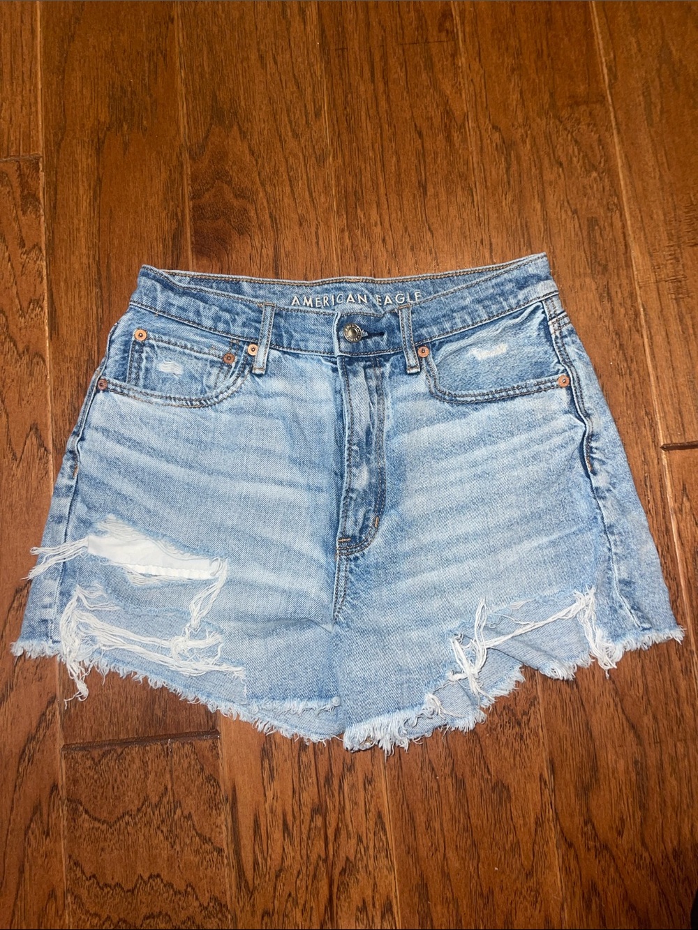 American Eagle Outfitters Light Blue Distressed Denim Jean Shorts